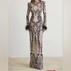 BAROQUE SEQUIN MESH MAXI DRESS